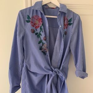 Blue shirt wrap dress